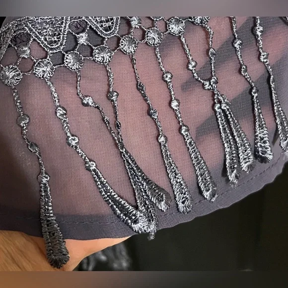 Pretty Angel Navy Patchwork Fringe Dress with Floral Applique - Picture 5 of 9